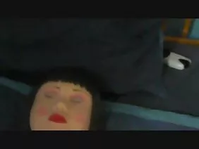 Asian fucked curly blonde with a strap-on